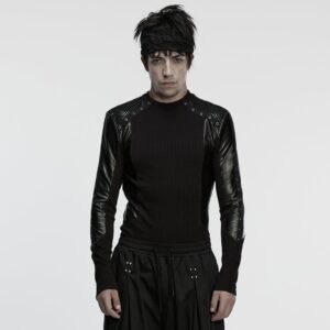 Men's Cyberpunk Eyelets Splice Long Sleeved T-shirt
