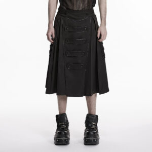 Men's Cyberpunk Rivets Big Pockets Pleated Skirt
