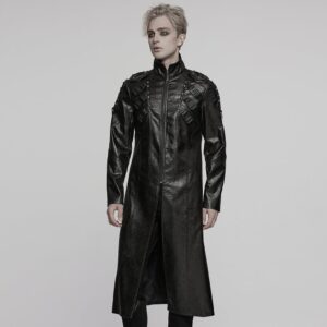 Men's Cyberpunk Stand Collar Buckle Faux Leather Coat