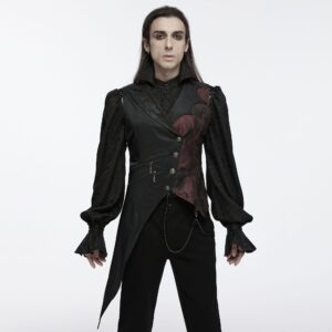 Men's Gothic Asymmetric Floral Bat Wing Collar Vest with Detachable Brooch