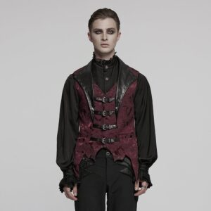 Men's Gothic Buckle Batlike Jacquard Vest Red