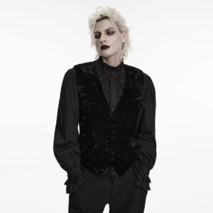 Men's Gothic Buckle-up Strap Retro Velvet Waistcoat Black