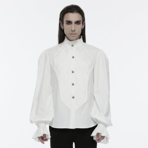 Men's Gothic Crochet Bubble-Sleeved Shirt White