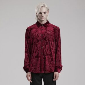 Men's Gothic Embossed Velvet Shirt Red