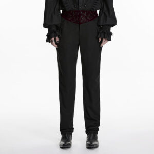 Men's Gothic Embroidered Patchwork Pants Black-Red