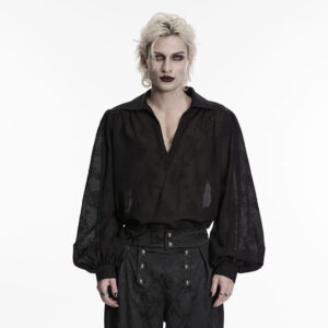 Men's Gothic Embroidered Plunging Loose Shirt Black