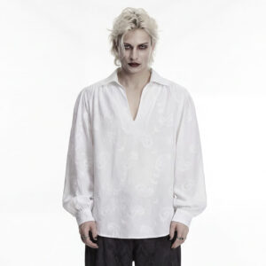 Men's Gothic Embroidered Plunging Loose Shirt White