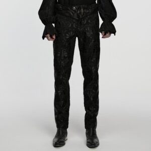 Men's Gothic Floral Embroidered Buckle Strap Pants