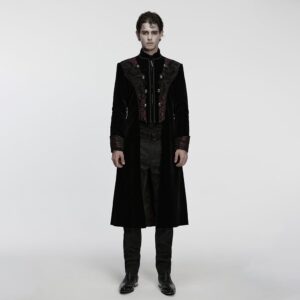 Men's Gothic Floral Jacquard Bouble-breasted Zip Coat Black-Red