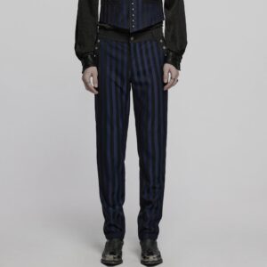 Men's Gothic High-waisted Striped Suit Pants Blue