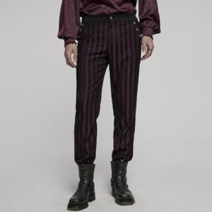 Men's Gothic High-waisted Striped Suit Pants Red