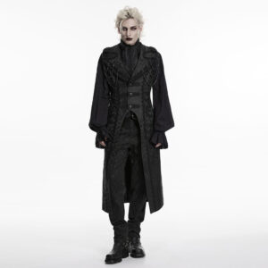 Men's Gothic Jacquard Chained Lapel Long Vest Black