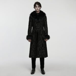 Men's Gothic Jacquard Fuax Fur Collar Coat