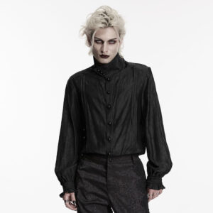 Men's Gothic Jacquard Layered Long Sleeved Shirt Black