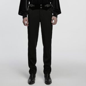 Men's Gothic Lace Embroidered Buckle-up Strap Pants