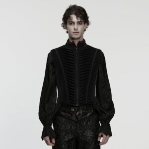 Men's Gothic Pleated Stand Collar Swallow-tailed Vest Black
