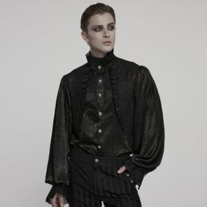 Men's Gothic Puff Sleeved Rose Ruffled Shirt Black