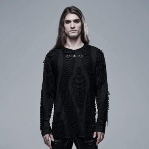 Men's Gothic Ripped Double-layer Black Shirt