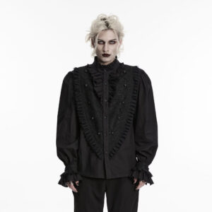 Men's Gothic Ruffled Stand Collar Puff Long Sleeved Shirt