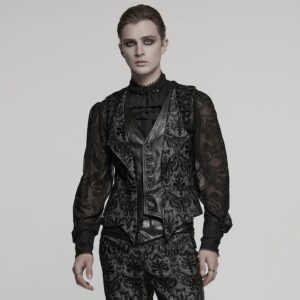 Men's Gothic Strappy Floral Embroidered Waistcoat