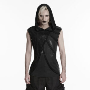 Men's Punk Asymmetric Printed Hooded Tank Top Black