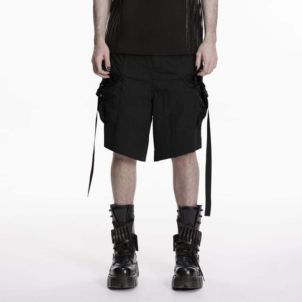 Men’s Punk Big Pocket Strappy Shorts Black